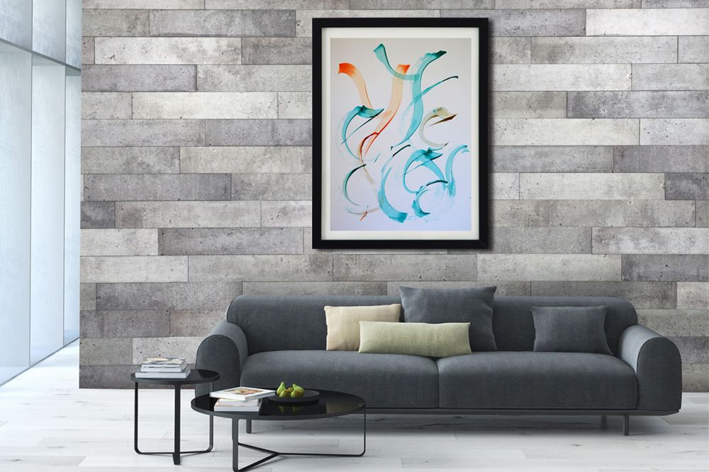 Toile contemporaine hommage calligraphie orange turquoise 4